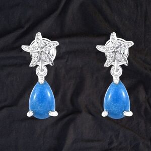 NWT CERULEITE & WHITE ZIRCON STAR FISH EARRINGS IN PLATINUM OVER STERLING SILVER